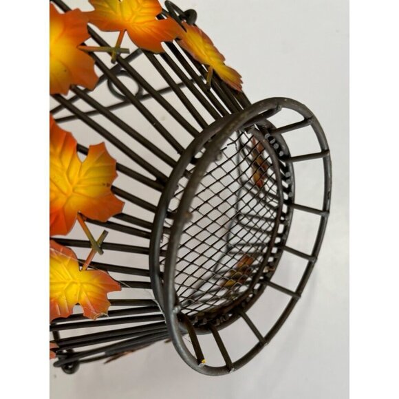 Decorative Metal Basket Fall Leaf Design Black Wire Leaves - Picture 4 of 6
